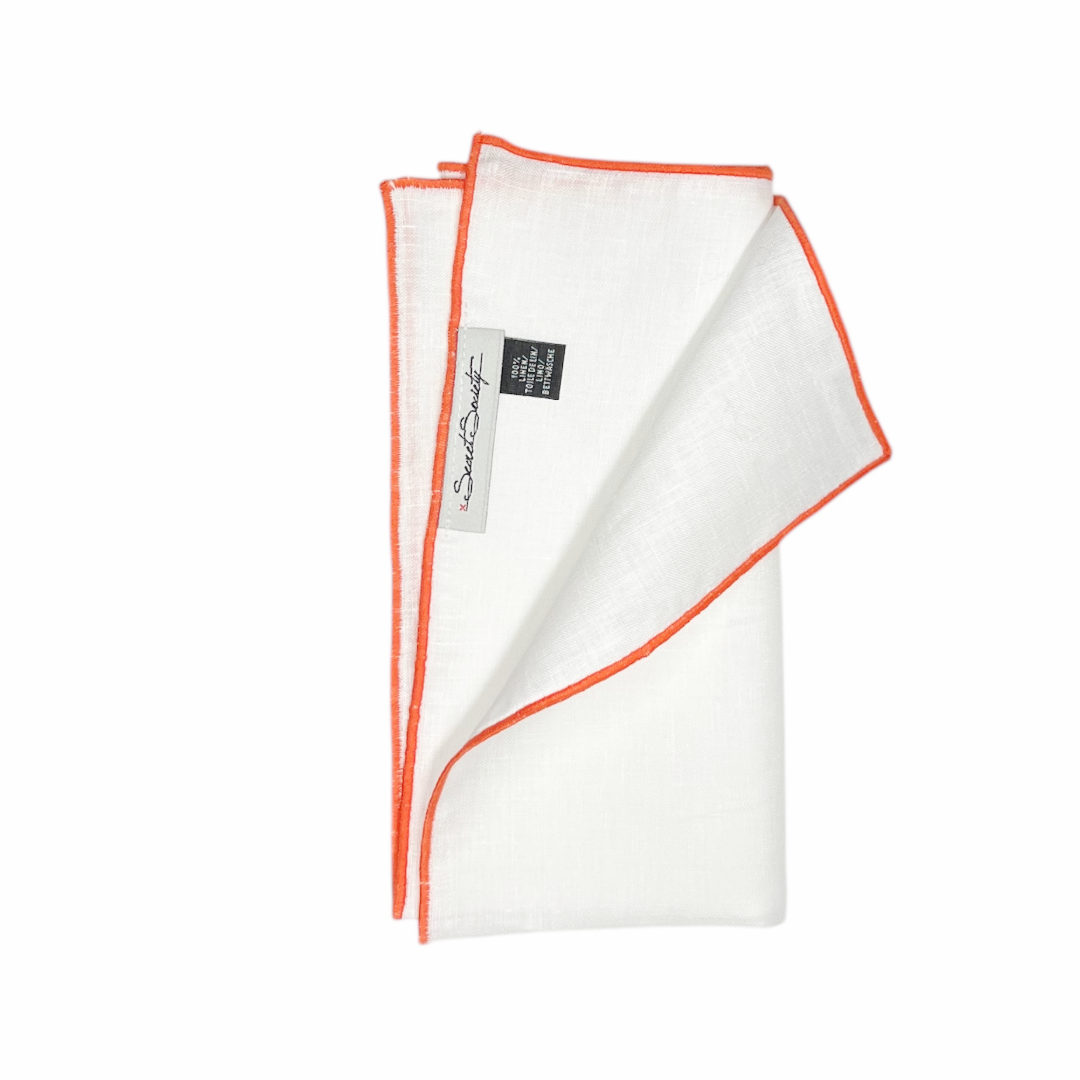 Pocket Square - Tangerine Linen Edge Stitch