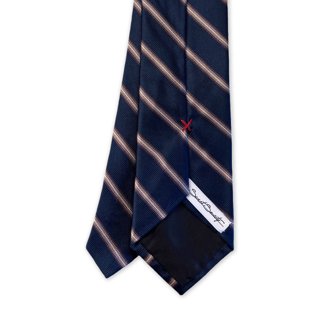 Tie - Blue, Bone, and Raspberry Stripe