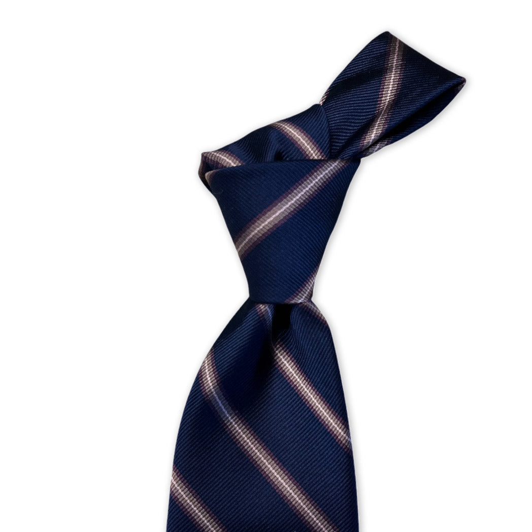 Tie - Blue, Bone, and Raspberry Stripe