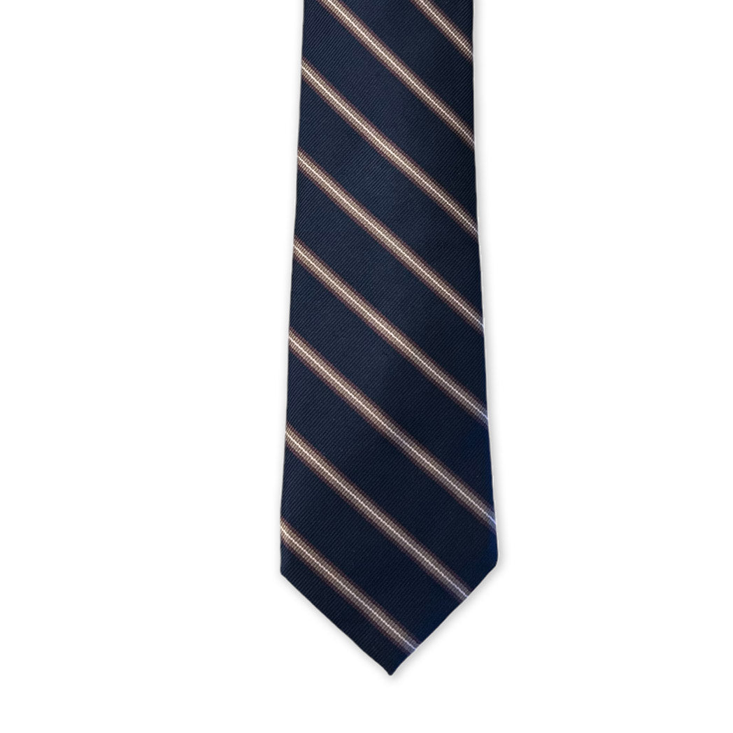 Tie - Blue, Bone, and Raspberry Stripe