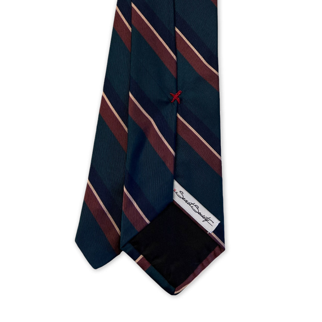 Tie - Green, Brown, Navy and Bone Stripe