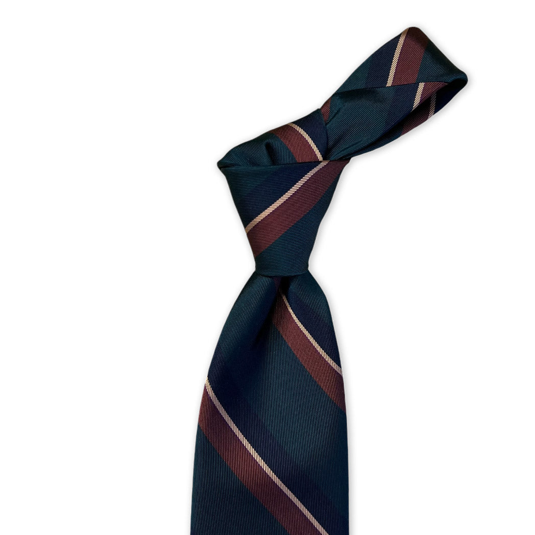 Tie - Green, Brown, Navy and Bone Stripe