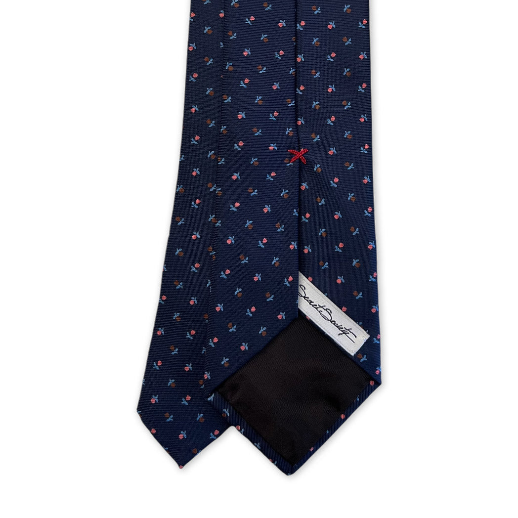 Tie - Navy, Sky and Peach Flower