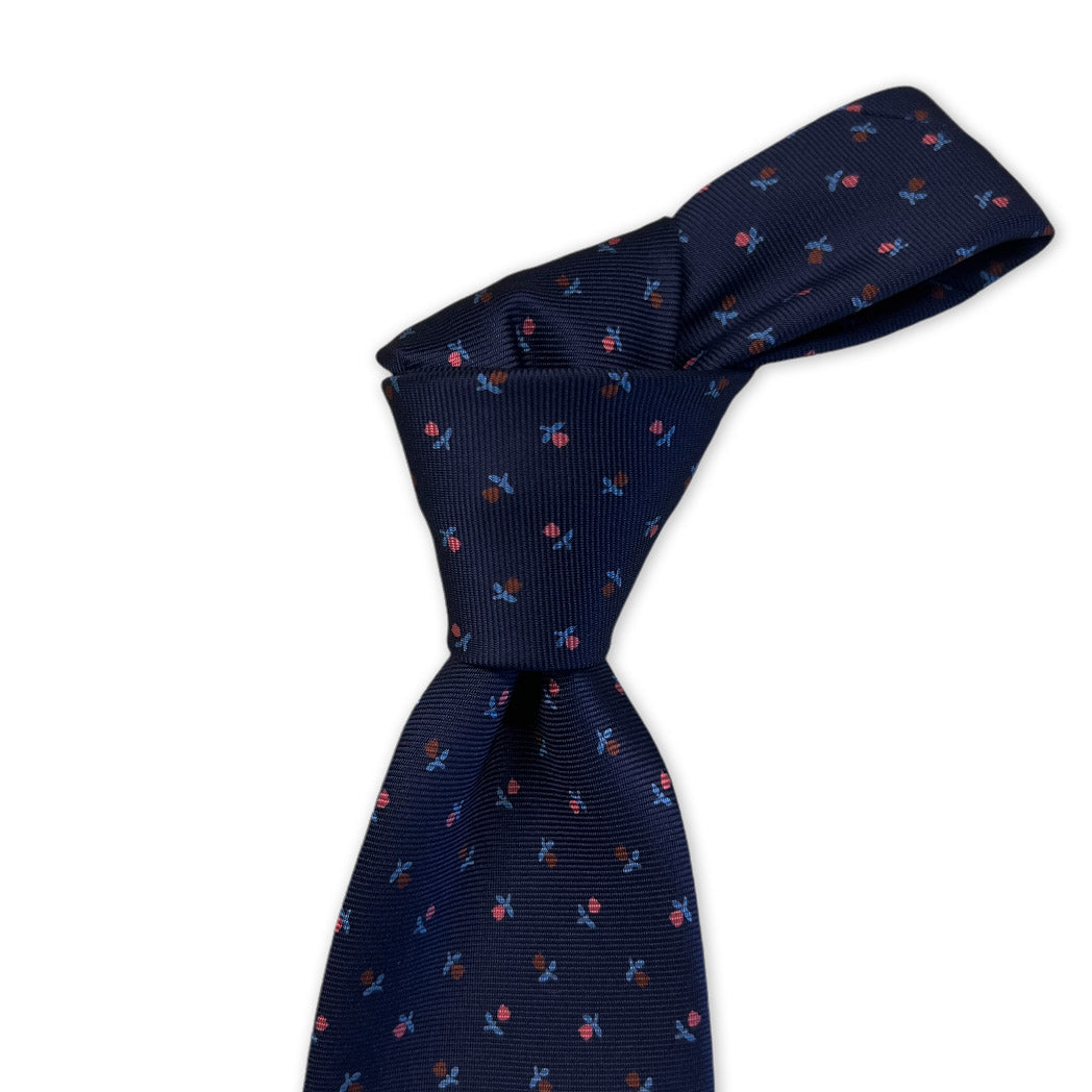 Tie - Navy, Sky and Peach Flower