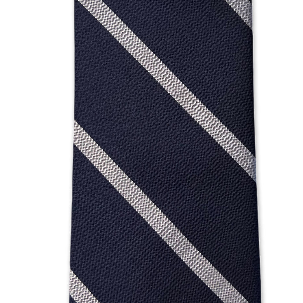 Tie - Navy w White Herringbone Stripe