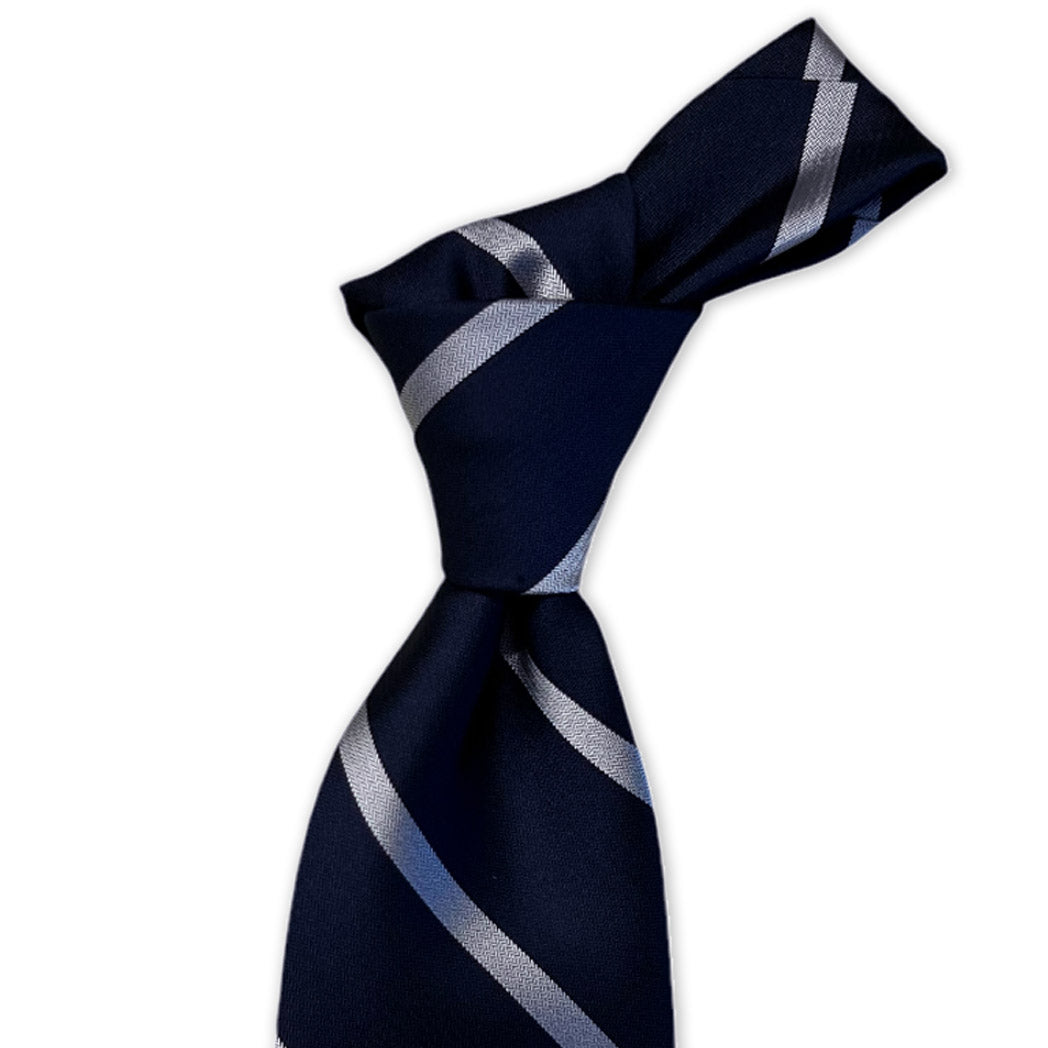 Tie - Navy w White Herringbone Stripe