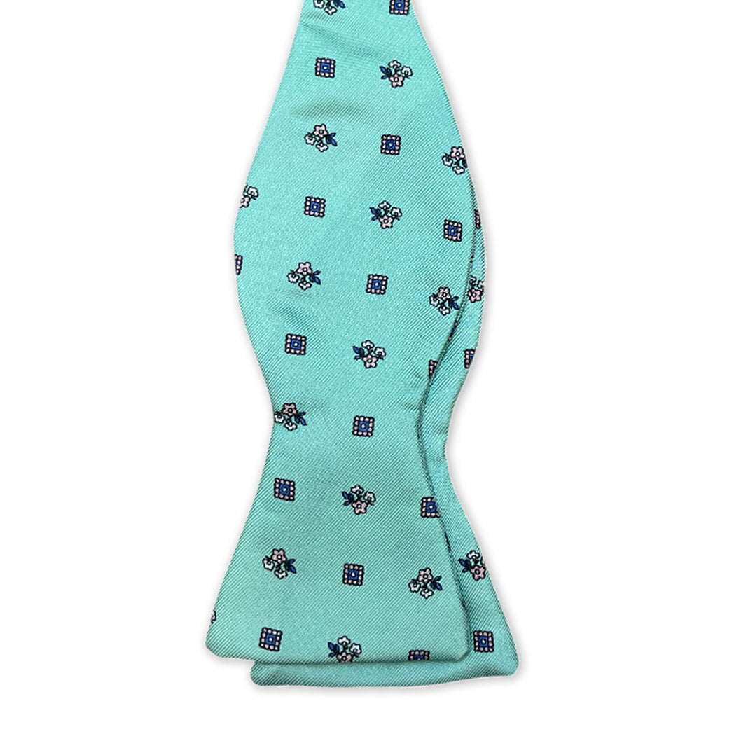 Bow Tie - Aqua Floral Geometric