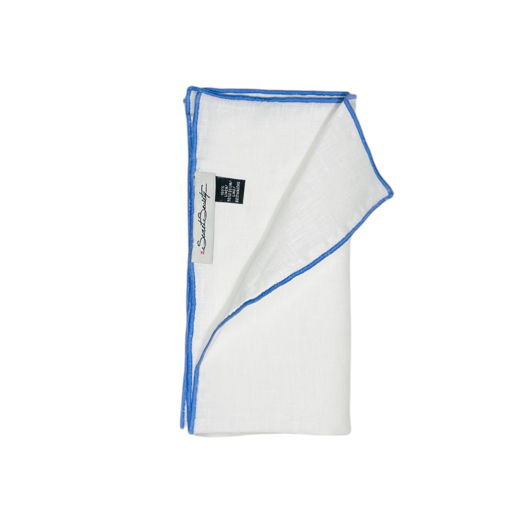 Pocket Square - Cornflower Linen Edge Stitch