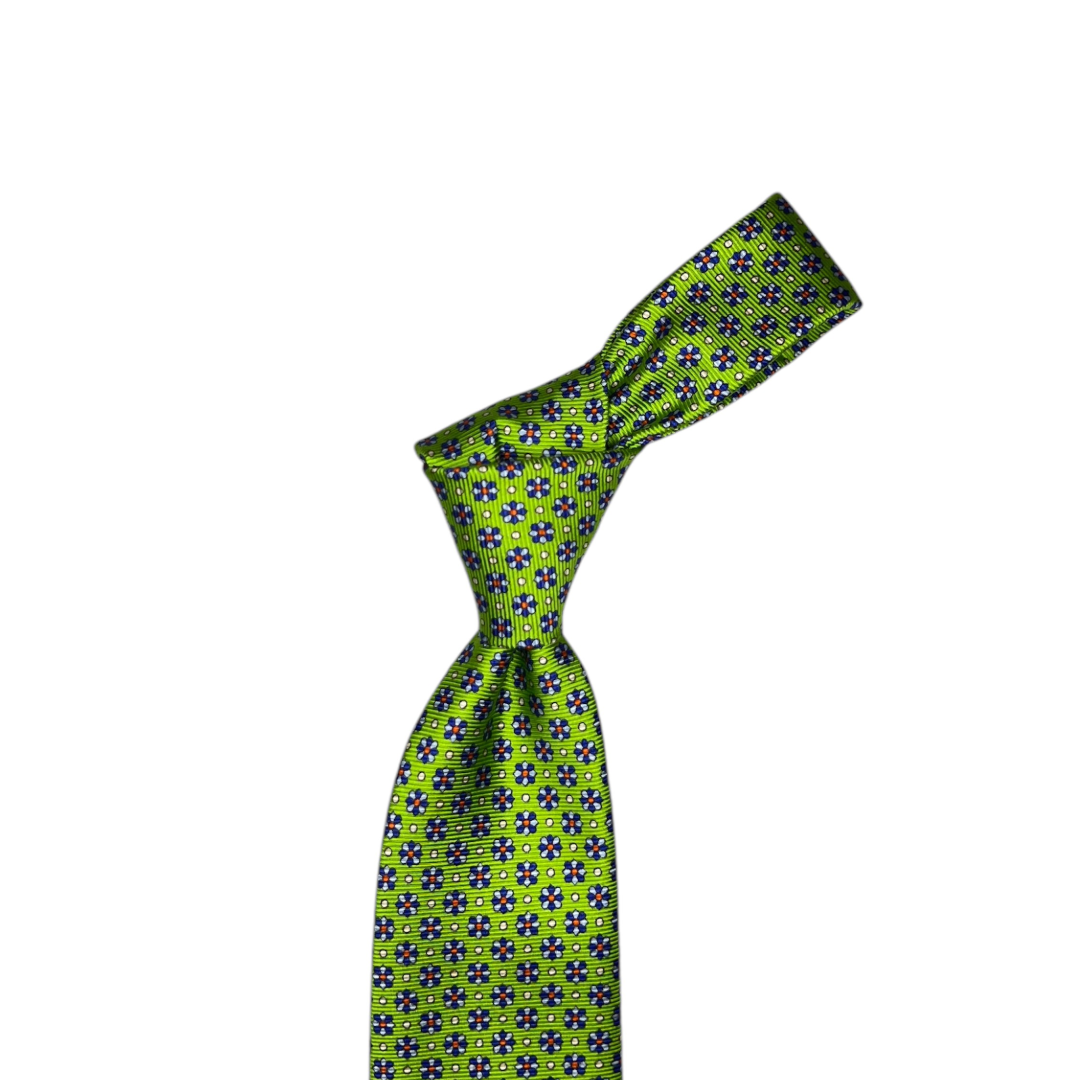 Tie - Lime Green w/ Sky and Blue Flower