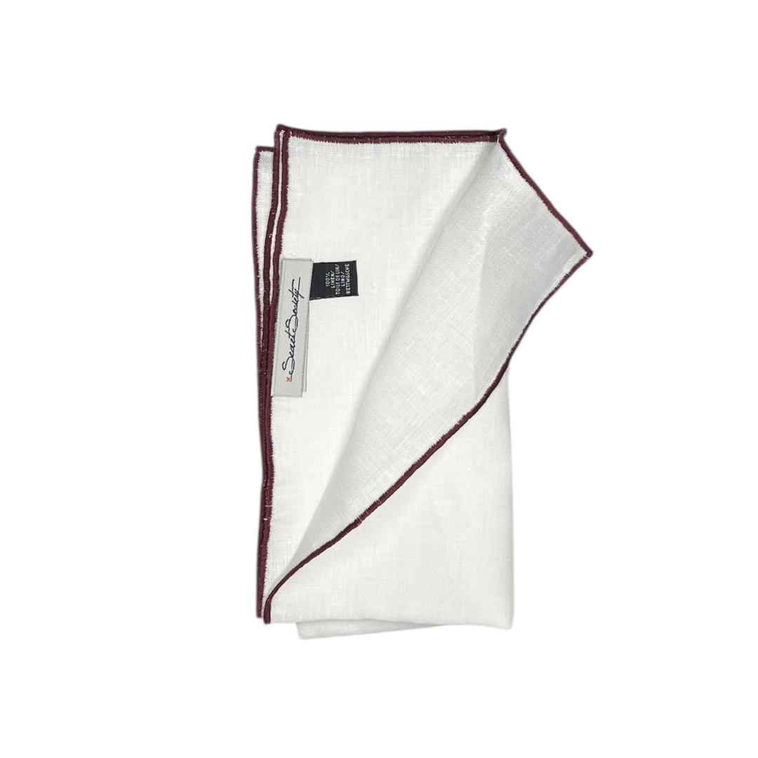 Pocket Square - Oxblood Linen Edge Stitch