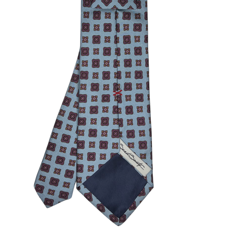 Tie - Sky w/ Tan and Lavender Foulard