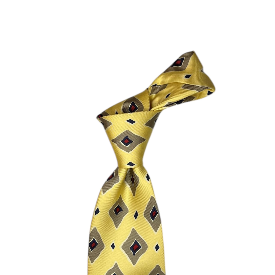 Tie - Yellow w/ Tan, Red and Blue Diamond