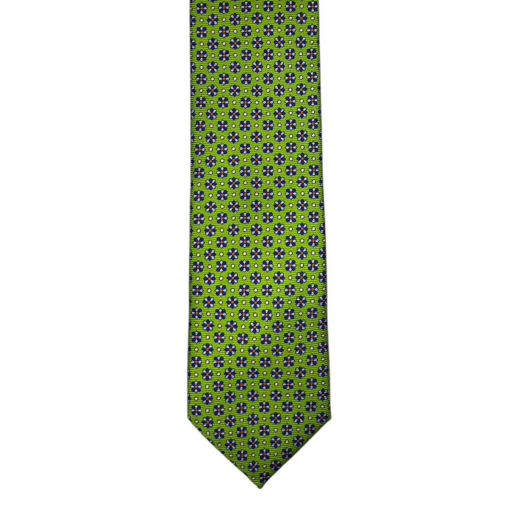 Tie - Lime Green w/ Sky and Blue Flower