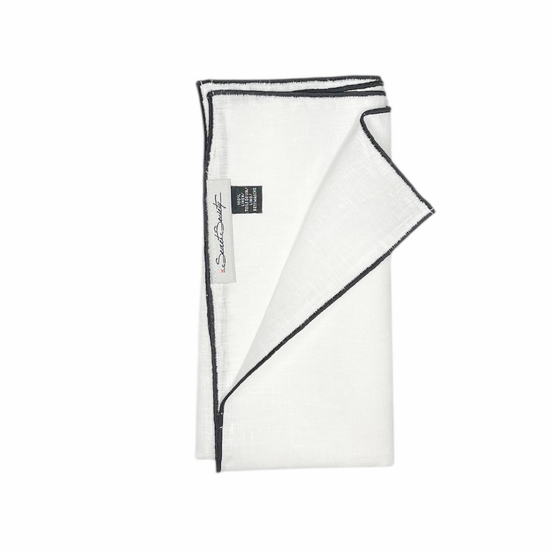 Pocket Square - Black Linen Edge Stitch