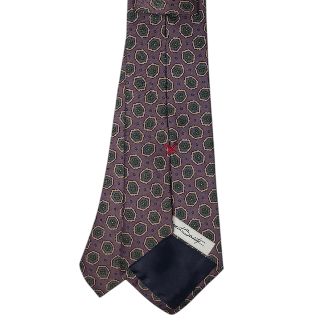 Tie - Lavender w/ Green and Tan Foulard