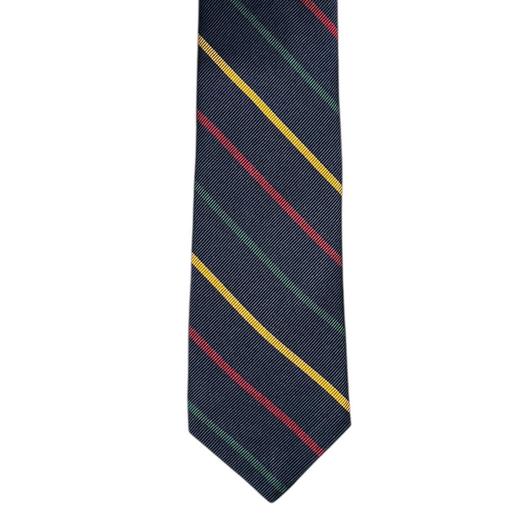 Tie - Navy w/ Green Yellow and Red Stripe