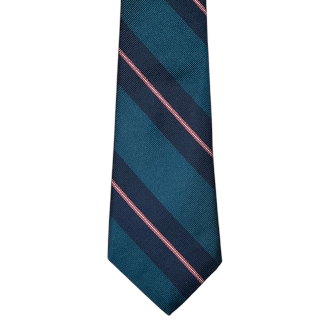 Tie - Teal w/ Navy and Pink Stripe