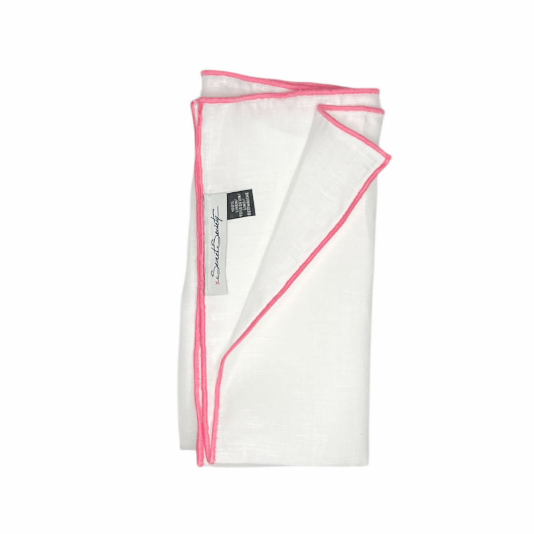 Pocket Square - Flamingo Linen Edge Stitch