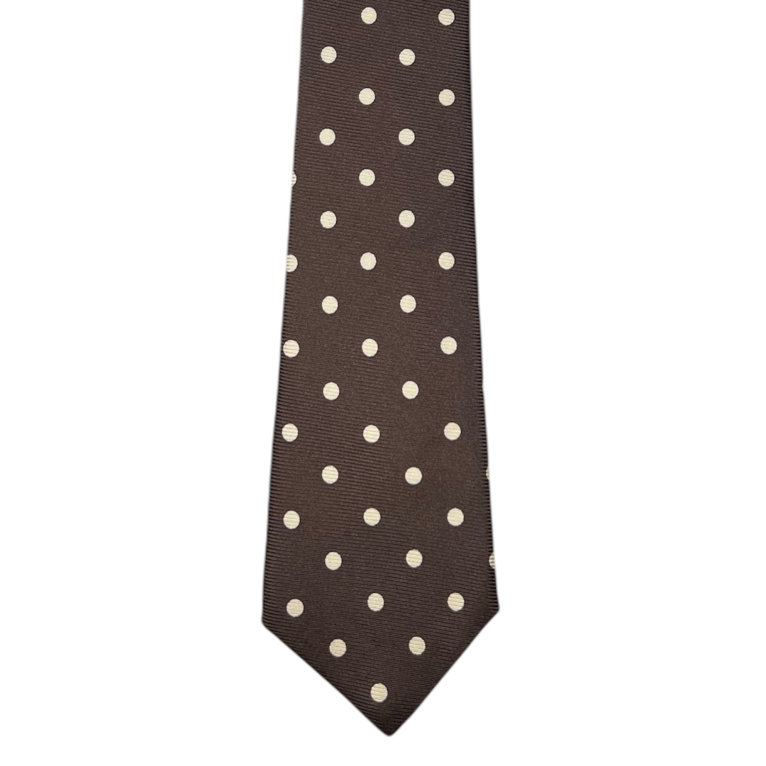 Tie - Brown w/ Bone Polka Dot