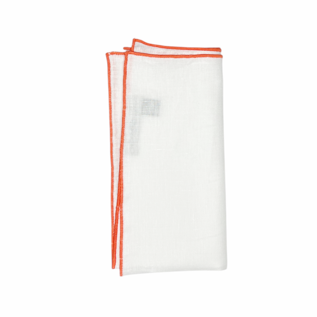 Pocket Square - Tangerine Linen Edge Stitch