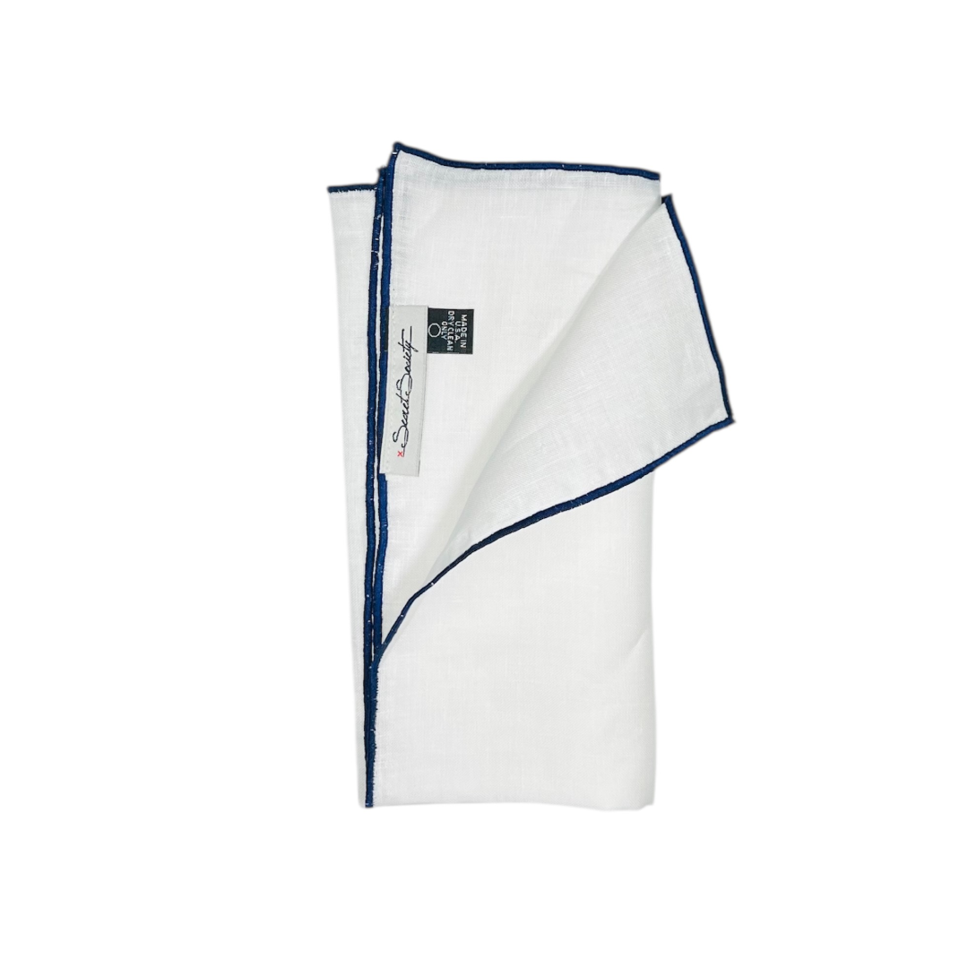 Pocket Square - Navy Linen Edge Stitch