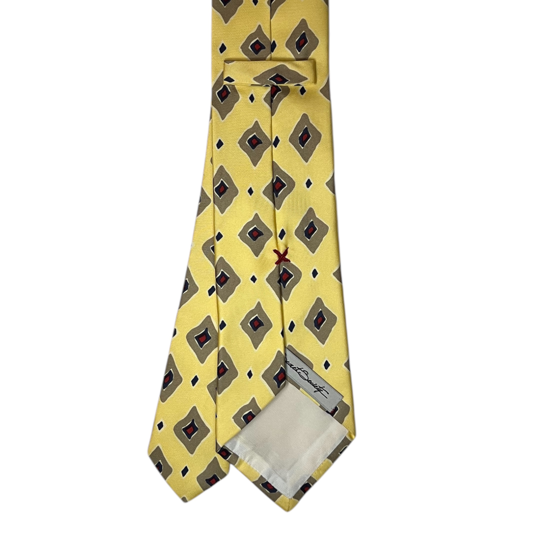 Tie - Yellow w/ Tan, Red and Blue Diamond