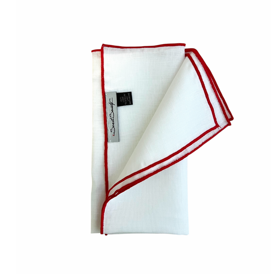 Pocket Square - Cherry Linen Edge Stitch
