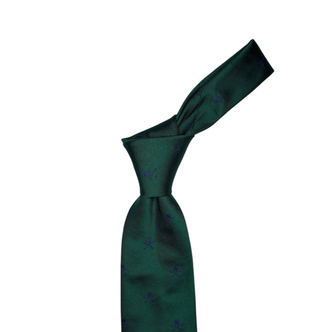 Tie - Green and Navy Skull