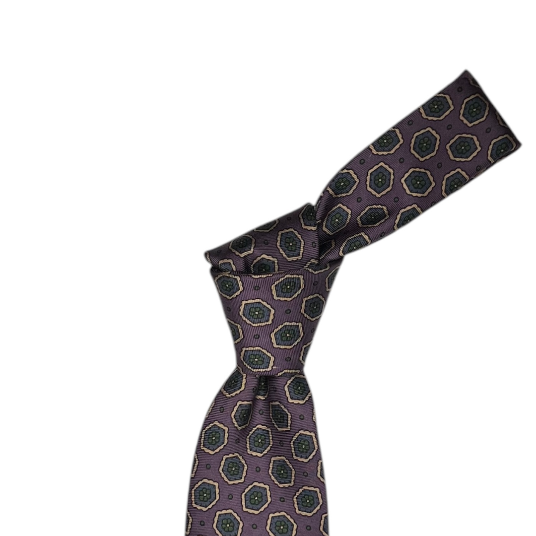 Tie - Lavender w/ Green and Tan Foulard