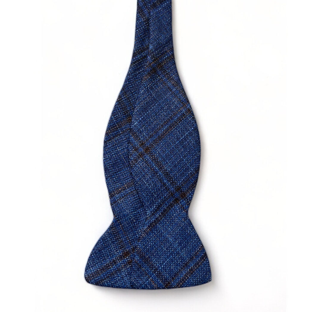 Bow Tie - Blue, Brown Windowpane Plaid