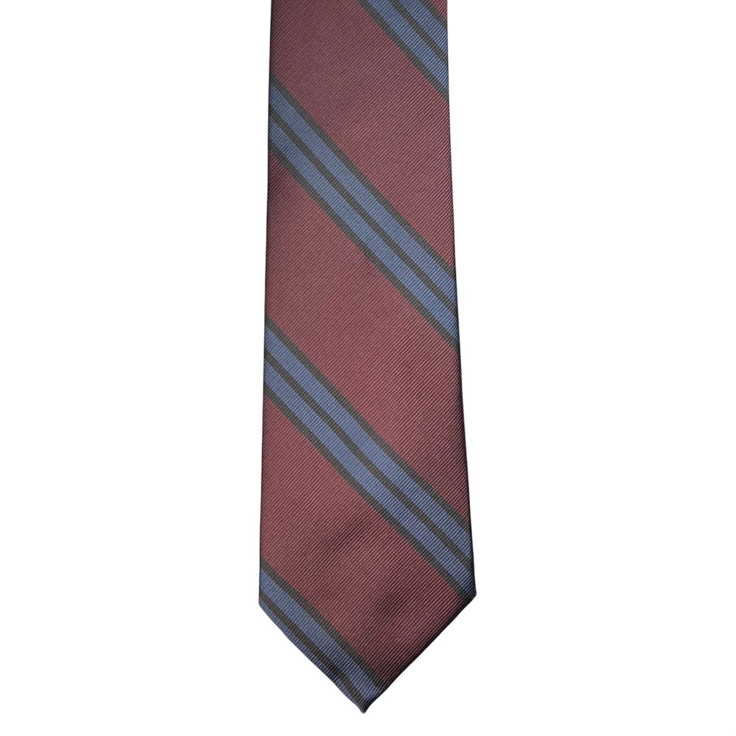 Boys Tie - Blackcherry w Denim Blue Stripe