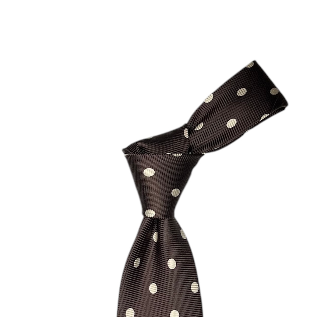 Tie - Brown w/ Bone Polka Dot