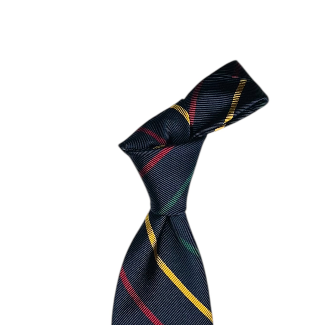 Tie - Navy w/ Green Yellow and Red Stripe