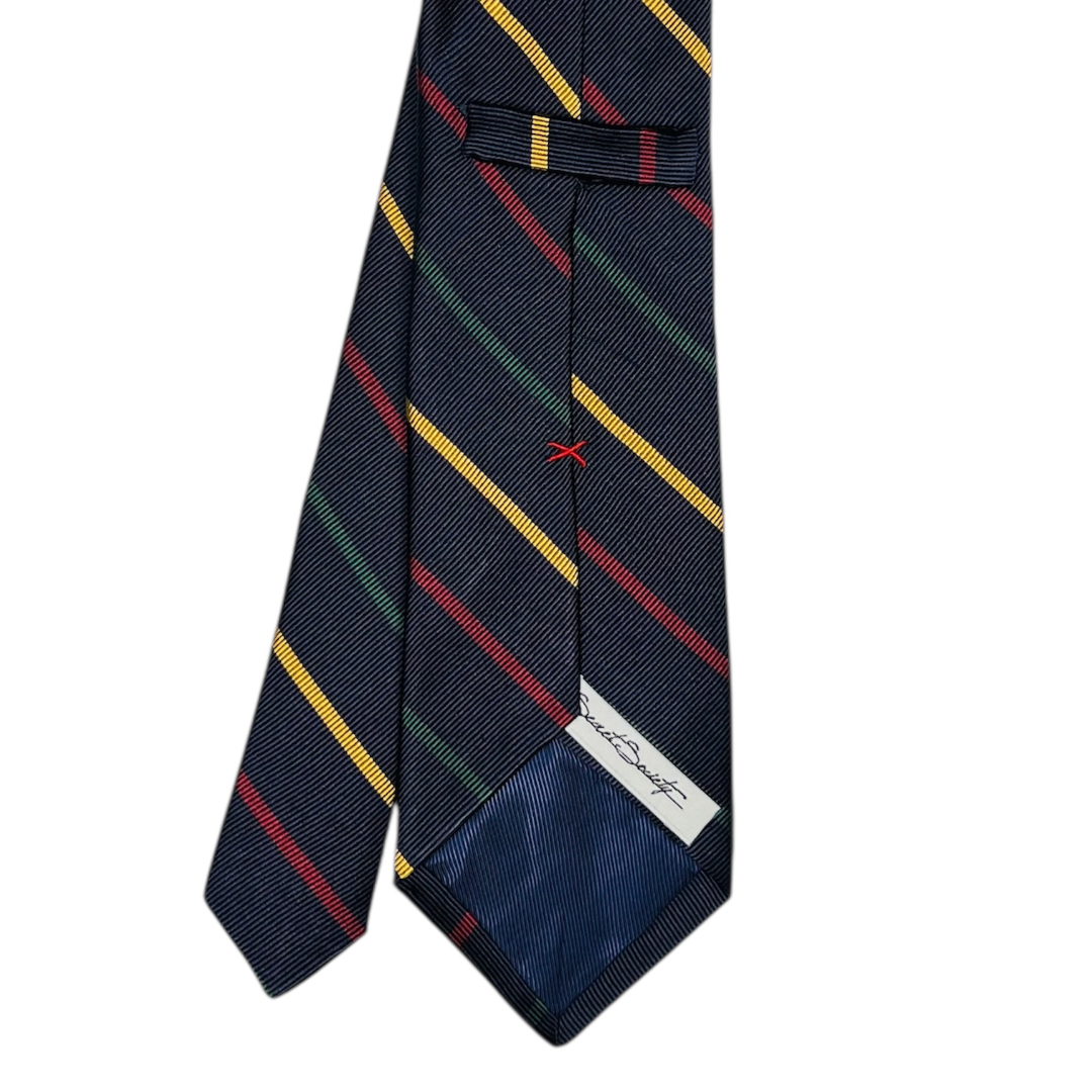 Tie - Navy w/ Green Yellow and Red Stripe