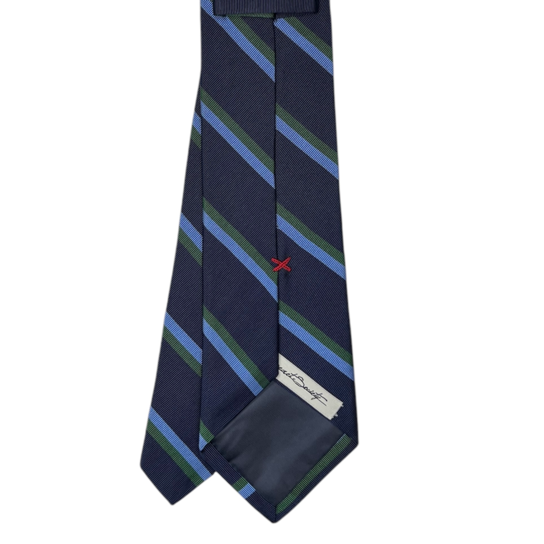 Tie - Navy w/ Sky and Green Stripe