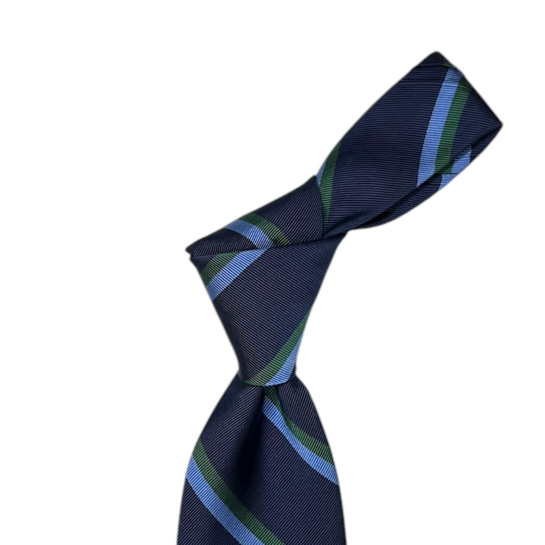 Tie - Navy w/ Sky and Green Stripe