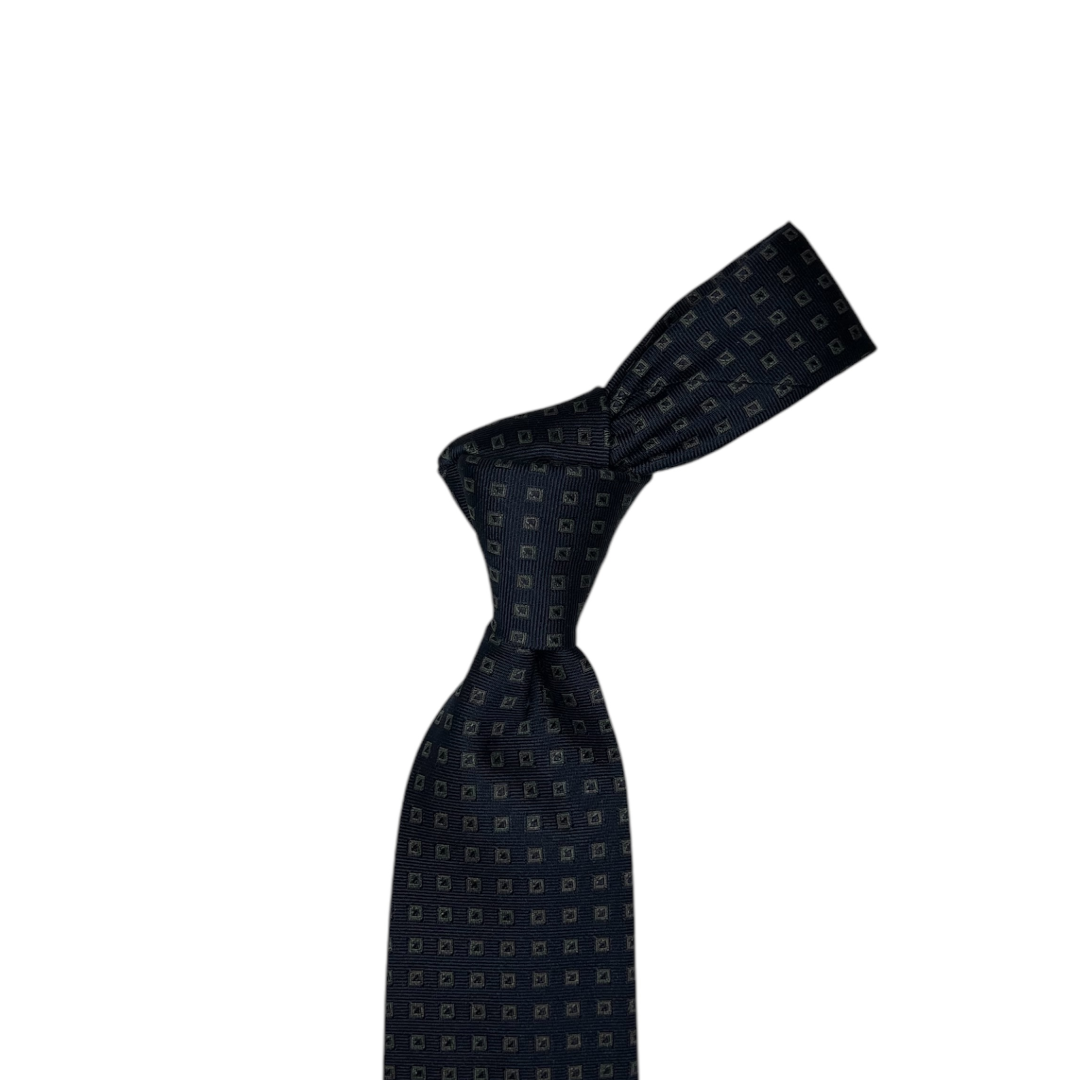 Tie - Navy and Tan Square Jacquard