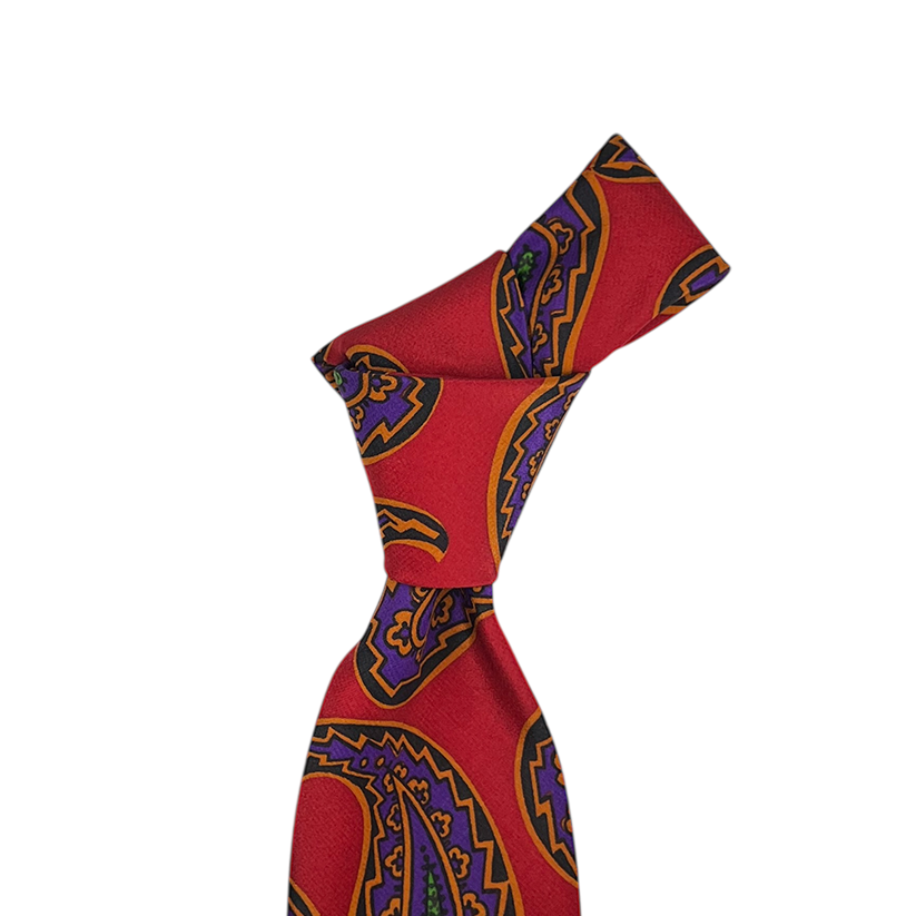 Tie - Fire Engine Red w/ Orange and Purple Paisley