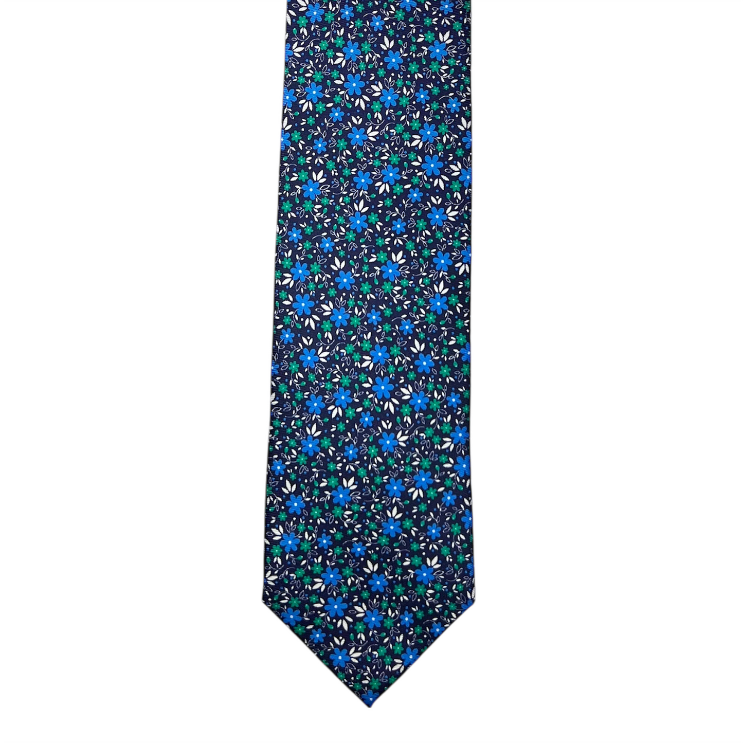 Tie - Navy w/ Blue Floral Motif