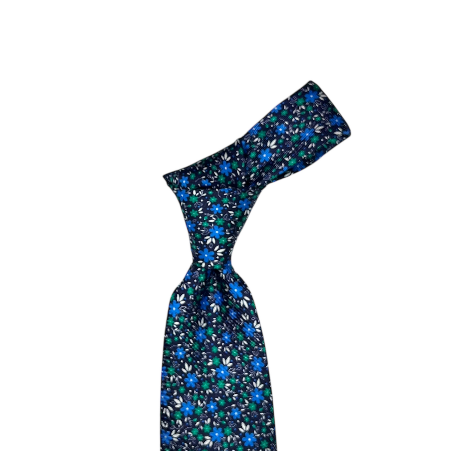 Tie - Navy w/ Blue Floral Motif