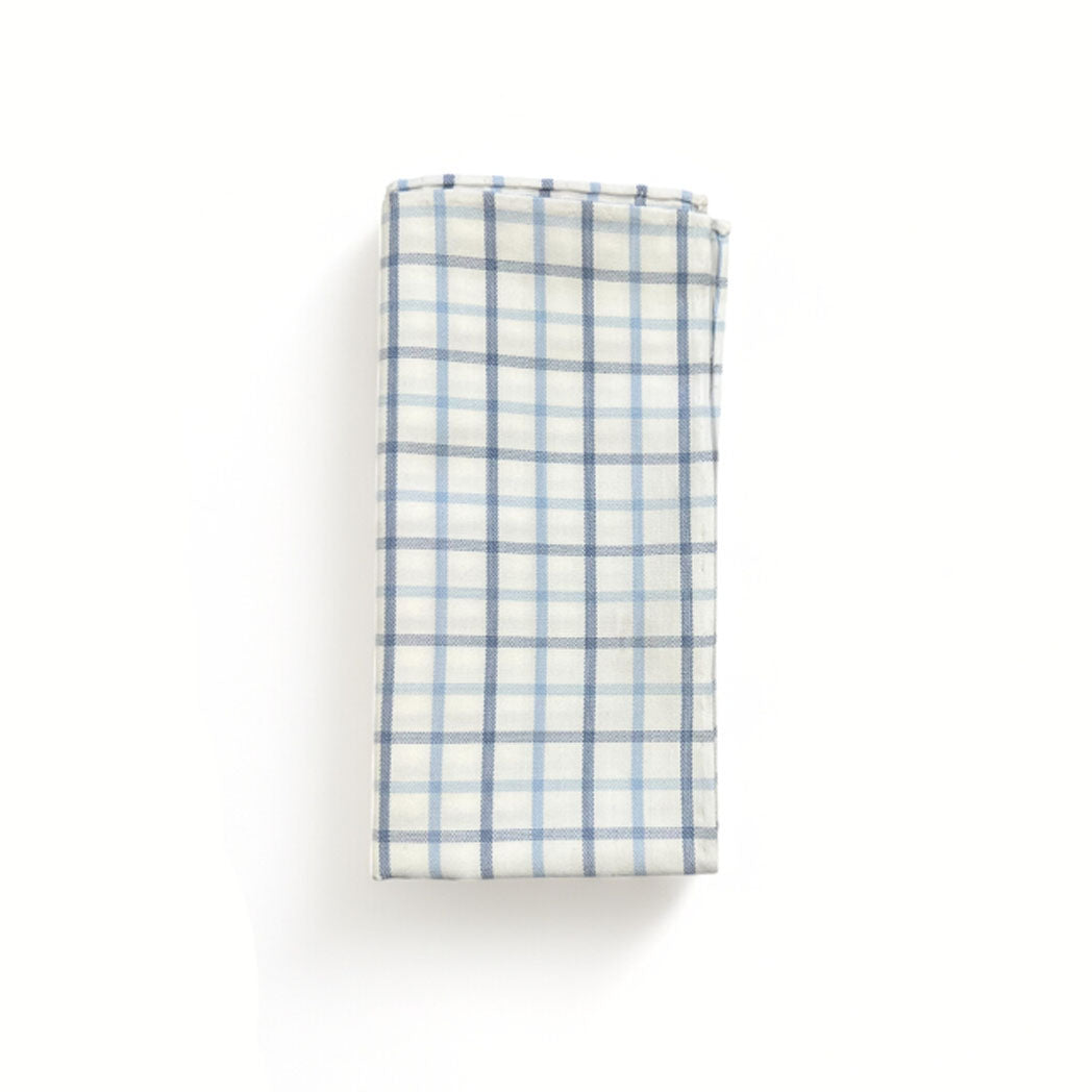 Pocket Square - Navy w Sky Large Windowpane