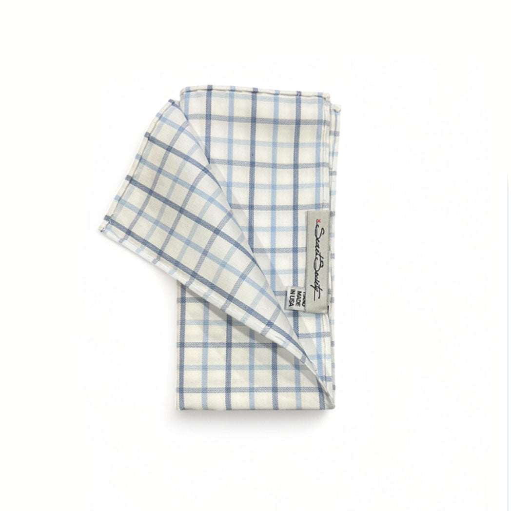 Pocket Square - Navy w Sky Large Windowpane