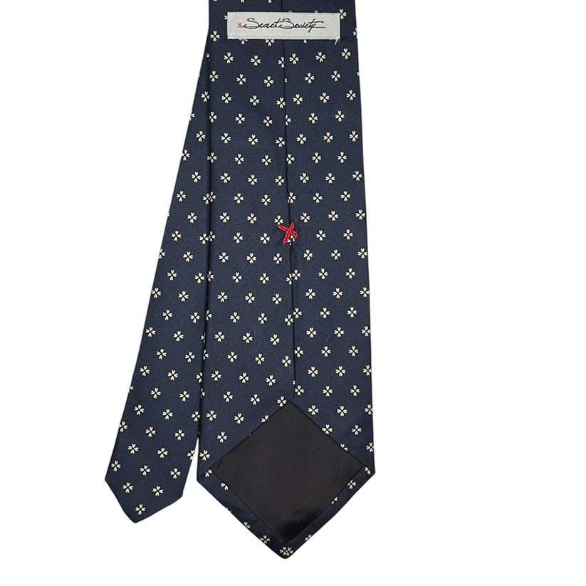Tie - Navy w/ Bone Heart Cross