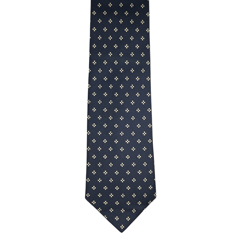 Tie - Navy w/ Bone Heart Cross