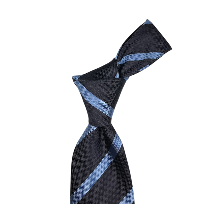 Tie - Navy w/ Sky Herringbone Striped Jacquard