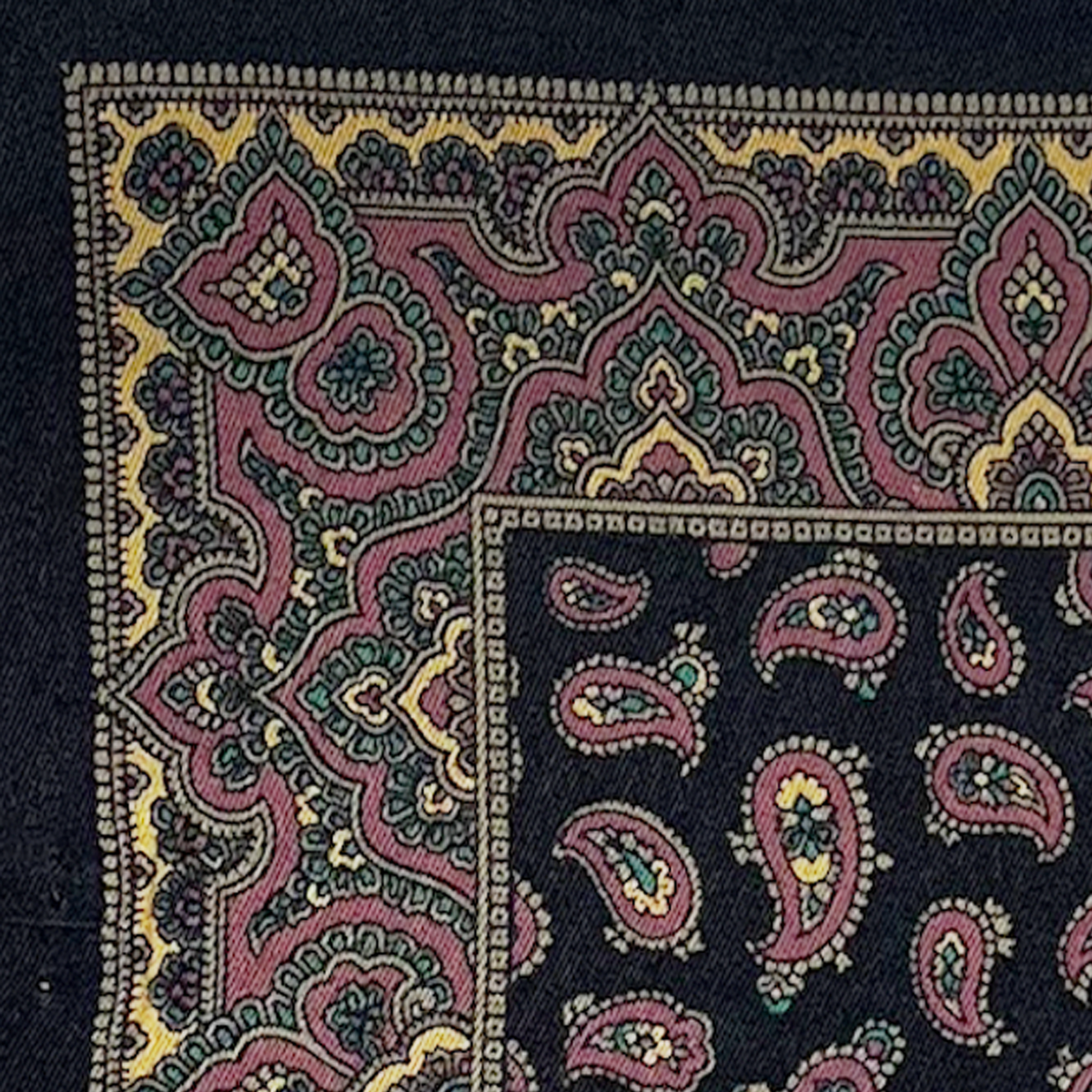 Pocket Square - Black, Dusty Rose and Tan Silk Paisley Foulard