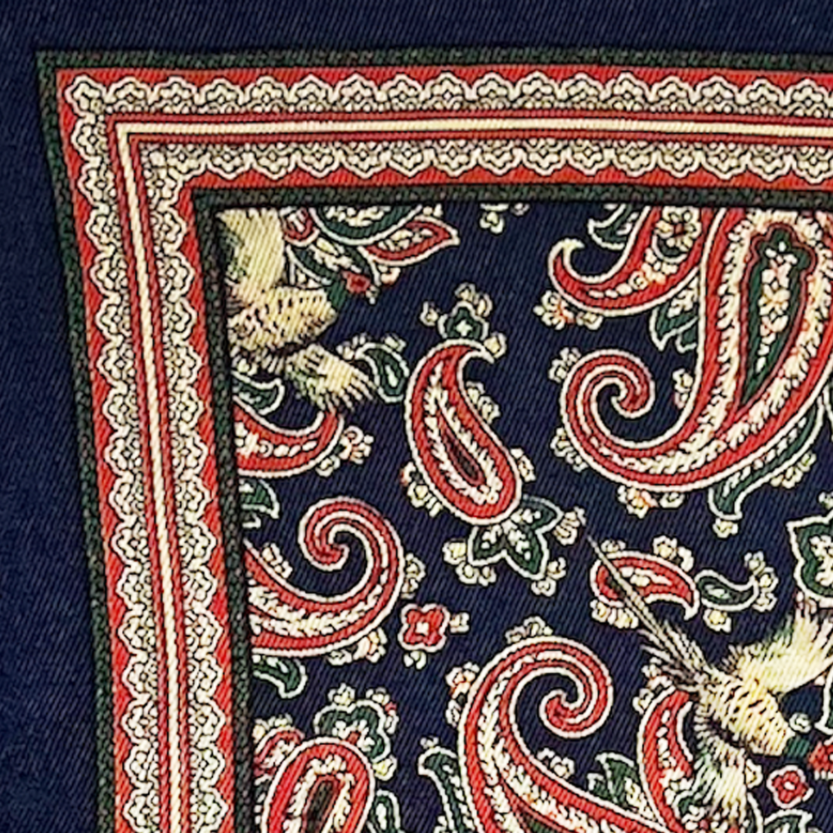 Pocket Square - Navy, Orange and Green Pheasant Paisley