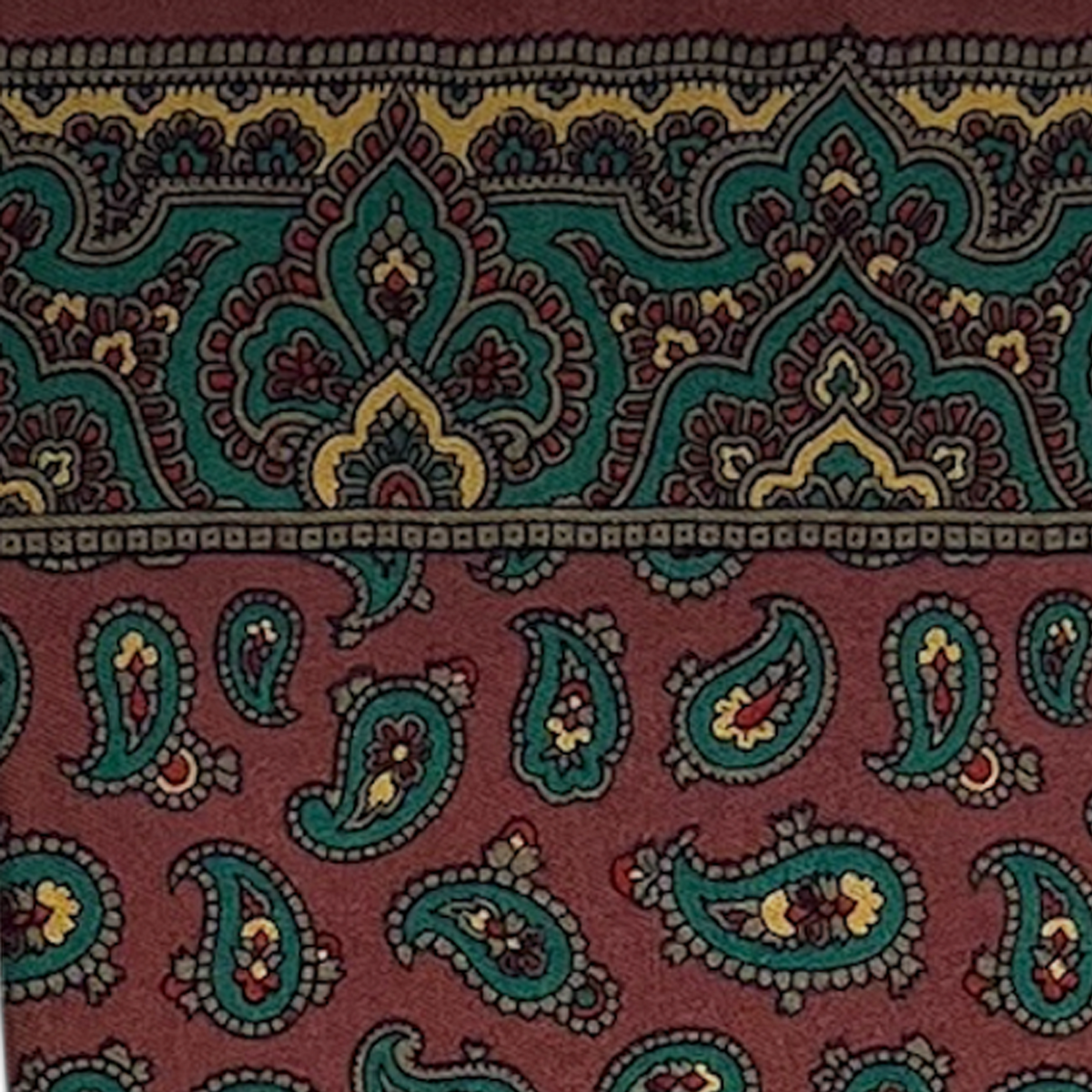 Pocket Square - Terracotta, Green and Tan Foulard Silk
