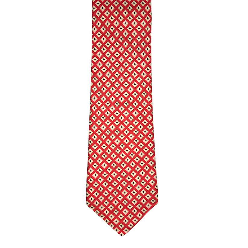 Tie - Vermillion w/ Bone and Brown Diamond
