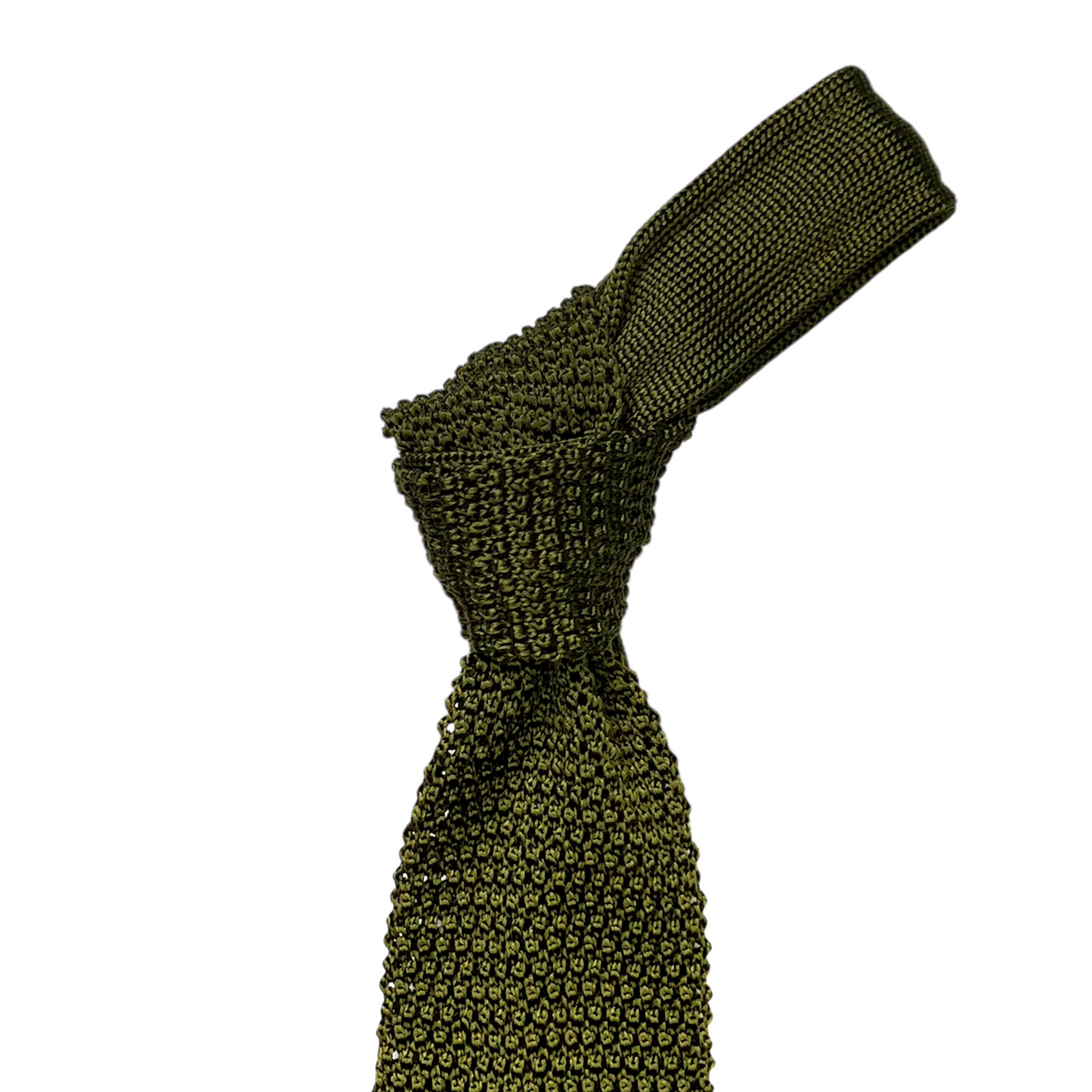 Silk Knit Tie - Army Olive w/ Diamond Tip